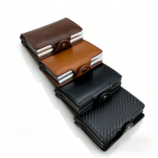 Custom Logo Available Carbon Fiber Card Holder New Pop-Up Card Design Large Capacity Double Layer Blocking Magic Wallet for Men