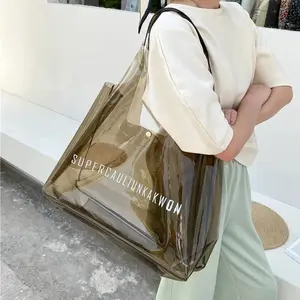 2024 nuevo diseño logotipo personalizado mujeres Jelly Shopping grande transparente Pvc bolso de mano para viajes de playa con bolsa con cremallera