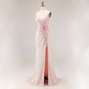 Vestidos <span class=keywords><strong>de</strong></span> Fiesta Largos <span class=keywords><strong>de</strong></span> Satén <span class=keywords><strong>Rosa</strong></span> Elegantes Estilo Sirena OEM sin Mangas con Diseño <span class=keywords><strong>de</strong></span> Flores 3D y Lentejuelas, Cintura Natural, Estilo Maternidad - Product Image 3