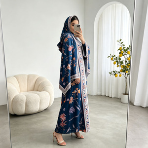 Floral Print Abaya <b>Set</b> for Women Deep Chiffon Open Front Hooded Muslim Dress with Hijab Ramadan Eid <b>Modest</b> Wear Kaftan - Product Image 5