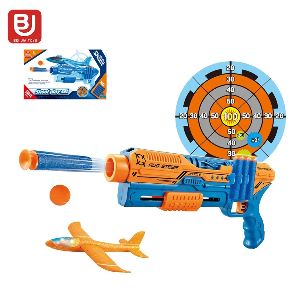 Pistola de aeronave multifuncional 5 em 1, manual jogando espuma avião ao ar livre tiro arma de alvo com brinquedos macios, bala para crianças