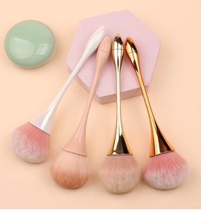 <strong>Luxurious</strong> Rose Gold Large Powder Brush with Pink Bristles-Elegant Hourglass Design for Face &amp; Eye <strong>Makeup</strong> - Product Image 1