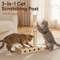 Jouet interactif pour chat en bois massif, avec circuit de billes sur pied, griffoir vertical et boîte de jeu labyrinthe