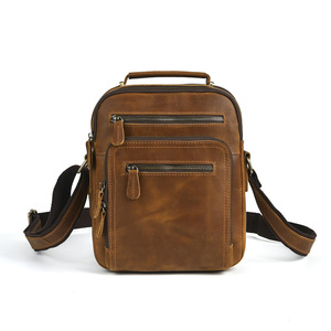 กระเป๋าสะพายข้างหนังเครซี่ฮอร์สสีน้ำตาลเข้ม มีซิปหลายช่อง กระเป๋าเดินทางสำหรับผู้ชาย กระเป๋าเดินทางเพื่อธุรกิจ ทันสมัย - Product Image 5