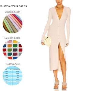 <span class=keywords><strong>Abito</strong></span> in <span class=keywords><strong>Jersey</strong></span> a Coste OEM 2025 da Donna, Invernale, Tinta Unita, Traspirante, con Bottoni, Casual, <span class=keywords><strong>Midi</strong></span>, Personalizzabile, Scollo a V, Aderente, Vita Naturale - Product Image 2