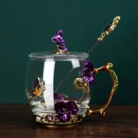 Valentijnsdag Cadeau Rozenhandvat Glas Geëmailleerde Koffiemokken Glazen Theekop Voor Valentijn Moederdag