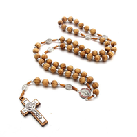 Chapelet en bois Komi vintage avec centre Vierge Marie, perles, croix, crucifix, pendentif, bijoux de prière, collier