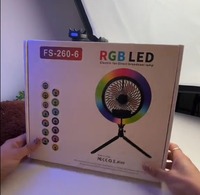 Trépied de diffusion en direct FS-260-6, lumière de beauté couleur RVB, photographie, cordon d'alimentation USB contrôlé, lumière annulaire LED de bureau
