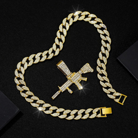 Chaîne cubaine Miami en gros pour hommes avec pendentif gros pistolet en strass