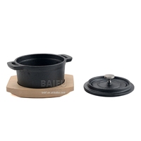 Mini poêle préassaisonnée en fonte, Mini four néerlandais avec plateau en bois, plat de service en fonte, Mini Casserole