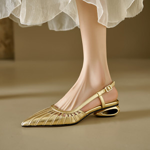 3CM Luxury High Quality Chaussures Pour Femmes Chic Slingback Casual <b>Sandals</b> Gold Low Heels for Ladies - Product Image 6