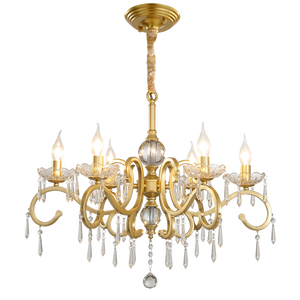 Lustre en fer pour salon de style campagnard américain, luminaire pour salle à manger et chambre de villa, lampe suspendue en cristal de style européen simple - Product Image 6