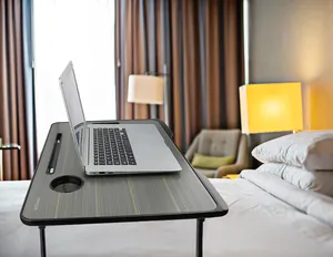 Delux Great — table pliable pour ordinateur portable de 17 pouces, bureau portable réglable et stable, avec porte-gobelet et tiroirs, table de lit