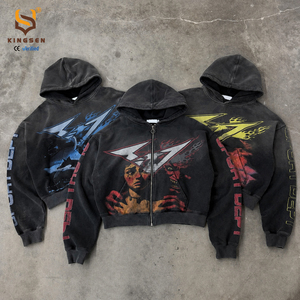 Custom Streetwear Clothing Manufacturer Cropped Vintage Distressed Stone Acid Washed Graphic Dtg Print Drop Shoulder Hoodie - Product Image 3