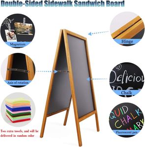 <span class=keywords><strong>Tableau</strong></span> noir sur pied personnalisé grand format avec support en bois pour affichage de sandwichs, idéal pour bars, cafés, restaurants, mariages et menus. - Product Image 3