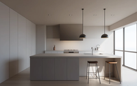 Meuble de cuisine moderne à texture mate, armoire de rangement modulaire élégante avec îlot de petit-déjeuner en pierre, mobilier sur mesure pour toute la maison, vente en gros