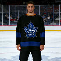 Maillot de hockey sur glace pour homme avec logo personnalisé imprimé, polyester/coton, antibactérien, séchage rapide, uniformes à transfert thermique, vente en gros