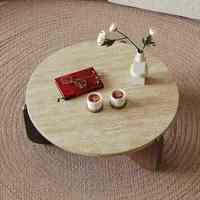 Table basse ronde moderne minimaliste en bois massif et travertin, petite table de salon, balcon, meubles de maison