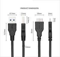 Séparateur haute vitesse en forme de Y double câble USB3.0 A mâle Micro B pour disques durs externes