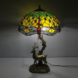 Longhuijing thủ công 16-inch Tiffany con chuồn chuồn vàng giọng đèn với mái vòm kính màu <span class=keywords><strong>Shade</strong></span> AC Powered và nhựa cơ sở - Product Image 4