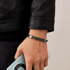 Handmade Người Đàn Ông Đơn Giản Đôi Dệt Thép Không Gỉ Thời Trang Chuỗi Vòng Đeo Tay Cổ Điển Da Vòng Đeo Tay Quyến Rũ - Product Image 6