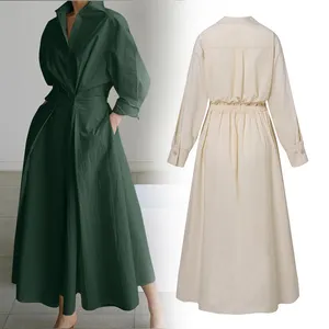 Private Label Long Sleeve Maxi Dress Custom Women Casual Linen Dresses