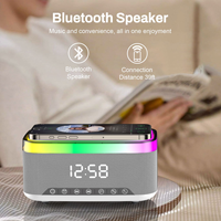 Horloge radio numérique avec lumière LED colorée moderne personnalisée, haut-parleur Bluetooth, réveil avec charge sans fil pour téléphone