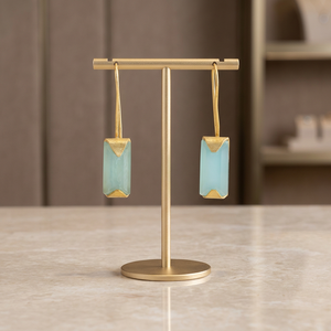 Boucles d'oreilles tendance en argent sterling plaqué or avec pierre de chalcédoine aqua en forme de cloche pour femme, idéales pour mariage et soirée - Casa De - Product Image 2