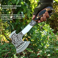 Hache de survie portable à motifs pour l'extérieur, en acier inoxydable haute dureté, avec manche en bois coloré, hache de camping, vente en gros