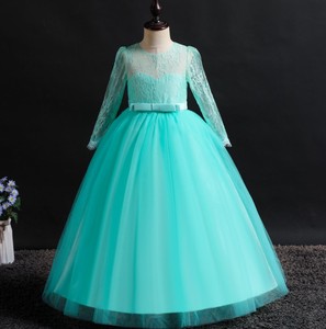 Vestido de Fiesta de Boda 2021 para Niñas, Manga Larga, Organza, Lazo, Princesa, Vestido de Dama de Honor con Flores, Línea A, Largo hasta el Suelo - Product Image 4