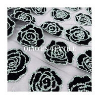 Bas en maille pour filles, broderie de roses noires perlées et sequins, tricoté 100% polyester, résistant à l'abrasion, séchage rapide, respirant