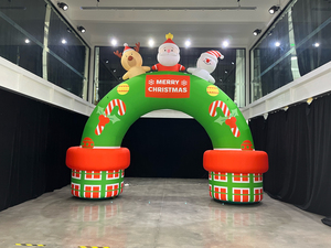 Porte d'entrée gonflable imperméable avec décorations Père Noël, bonhomme de neige et rennes, pour décoration de Noël en extérieur - Product Image 1