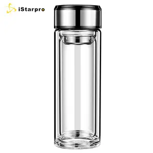 iStarpro Environment Friendly double Glass water bottle crystal infused double wall crystal tea double glass water bottle