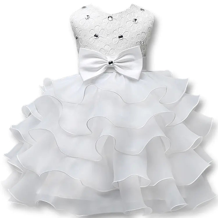 Best Sellers Baby Girls Princess Dress White Dresses for Kids Wear 6 Months to 7 Years Old