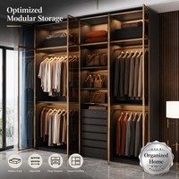 Armoire moderne en bois avec portes coulissantes en verre et étagères réglables, placard modulaire autoportant pour système de mobilier de chambre de villa