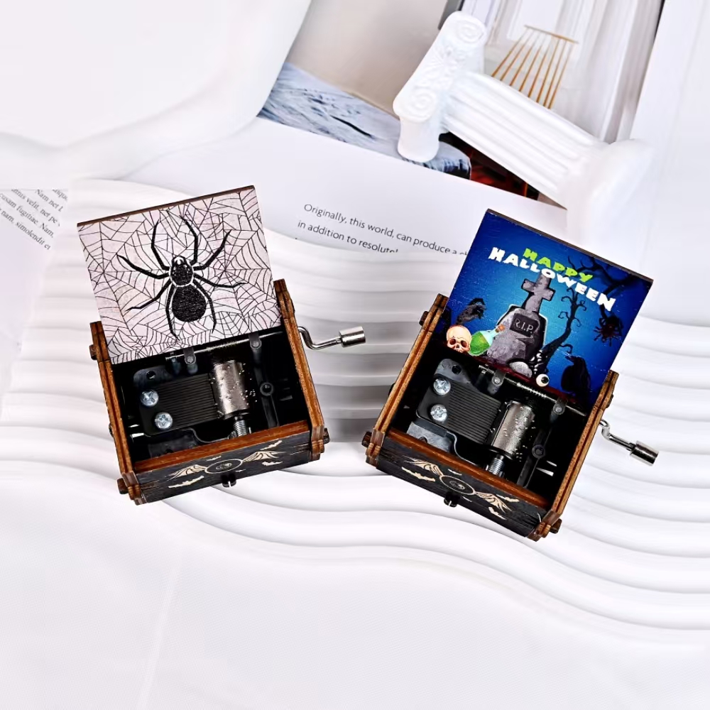 Wholesale Price Healing Natural Gemstone Meditation Crystals Wood Halloween Music Box Carvings for Woman Gifts