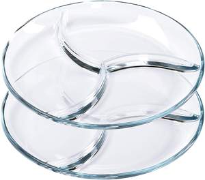 Plateaux de service ronds en <span class=keywords><strong>verre</strong></span> <span class=keywords><strong>trempé</strong></span>, 3 sections, 10 pouces de diamètre, ensemble de 2 - Product Image 2