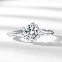 Bague en argent sterling S925 avec moissanite VVS ronde en forme de fleur, ajustable, pour femme, pour promesse ou fiançailles