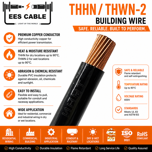 THHN THWN-2 Copper PVC Nylon 12AWG 8AWG Building Wire 600V Heat & Moisture Resistant Coastal Area Electrical Cable