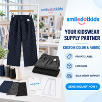 Smiledotkids Pantalon de survêtement large personnalisé pour enfants, bleu marine à pois, avec cordon de serrage et taille élastique, marque privée, OEM, ODM, commande en gros