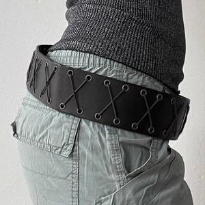 Ecowalson Vintage vendaje borlas Pu cinturón Y2K ahueca hacia fuera Punk mujeres al aire libre moda faldas Jeans pantalón cintura decorativa - Product Image 6