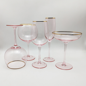 Venta al por mayor copas de <span class=keywords><strong>gafas</strong></span> color de rosa en células madre ware de diseños con borde dorado - Product Image 3