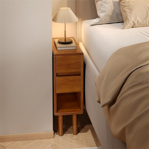Modern Bedroom Nightstand Wooden End <strong>Table</strong> <strong>Narrow</strong> Solid Wood <strong>Bedside</strong> <strong>Table</strong> with Open Shelf - Product Image 1