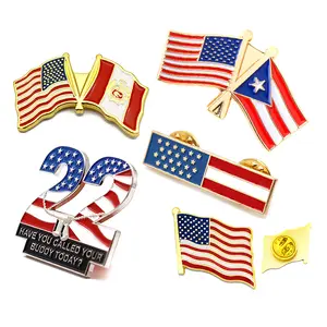 Gratis sampel murah logam kustom paduan seng negara enamel bendera Amerika Serikat kerah pin lencana untuk Hari Nasional