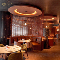 Ensemble de meubles de restaurant commercial JEILI, design moderne, luxe, banquette en cuir sur mesure, table ronde en marbre, chaise en velours