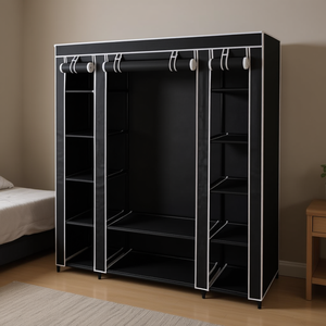 Armario Portátil de Tela Negra de 17.7x59x69 Pulgadas con Compartimentos y Barras para Almacenamiento de Ropa - Product Image 2