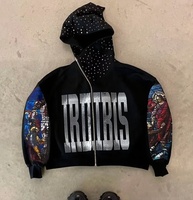 Sweat à capuche personnalisé avec strass, 100% coton, streetwear, fermeture éclair intégrale, sweat à capuche vintage, sweat à capuche imprimé, 500 g/m², sweat à capuche en molleton français, streetwear