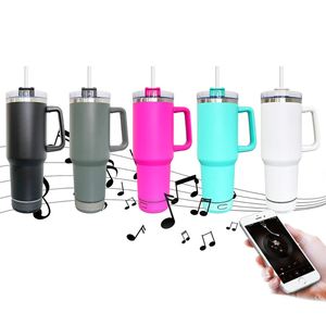 New Design Stainless Steel Vacuum Insulated Player <b>Music</b> Powder Coated 40Oz Speaker Tumbler Handle With Straws - Product Image 2