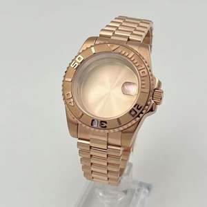 Caja de Reloj de Acero Inoxidable de 40 mm con Correa Completa de Acero Rosa, Cristal de Zafiro, Compatible con Movimiento NH34/NH35 - Product Image 1