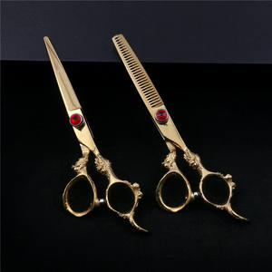 Tijeras de peluquería Inoue Kazunari doradas de 6.0 pulgadas, tijeras de entresacar con mango de piedra preciosa roja, para uso en salones de belleza, para diestros - Product Image 5